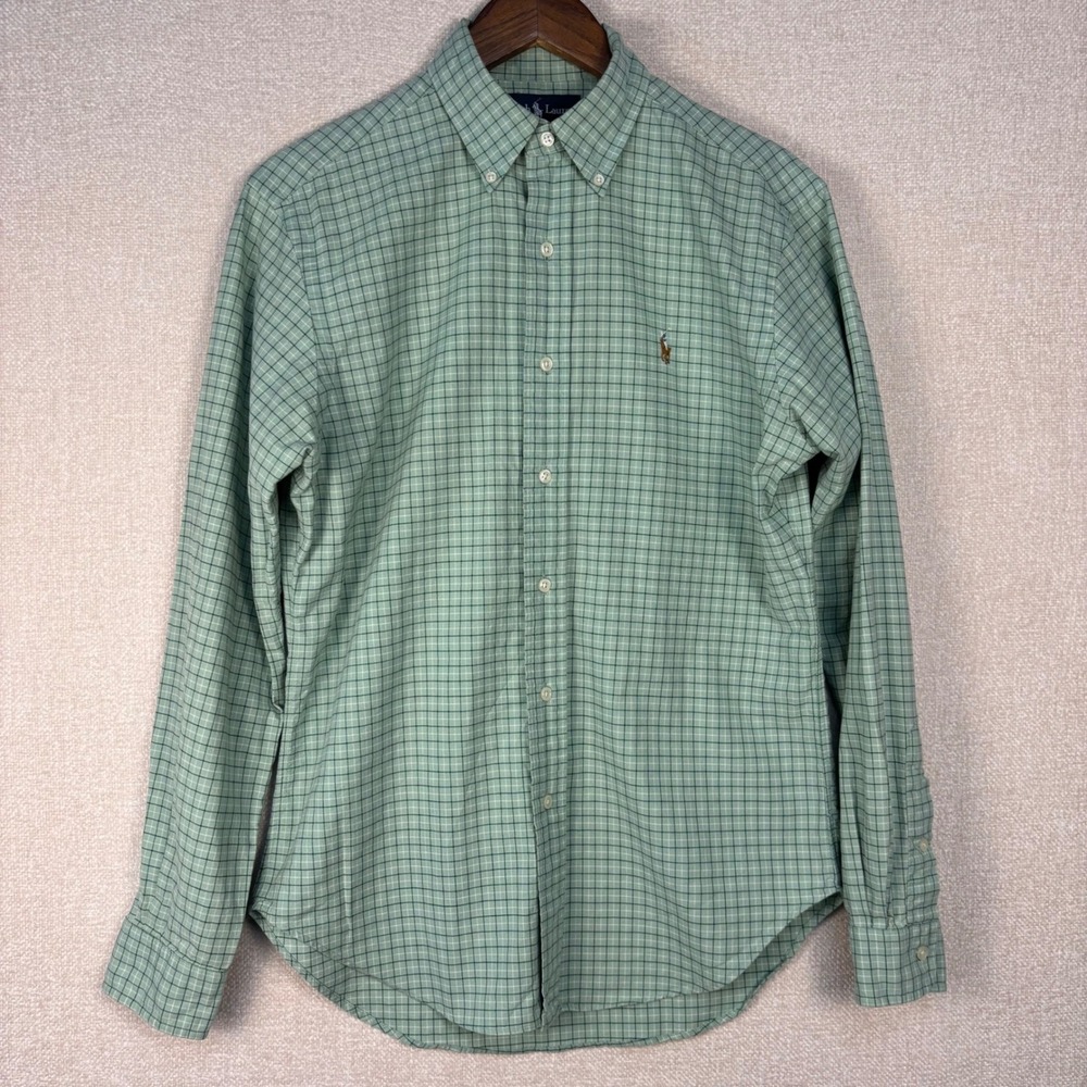 Ralph Lauren Mens Classic Fit Plaid Button Down Shirt Green Long Sleeve Small